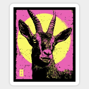 Mountain Goat Japanese Art | Pink & Yellow Ukiyo-e Style Sticker
